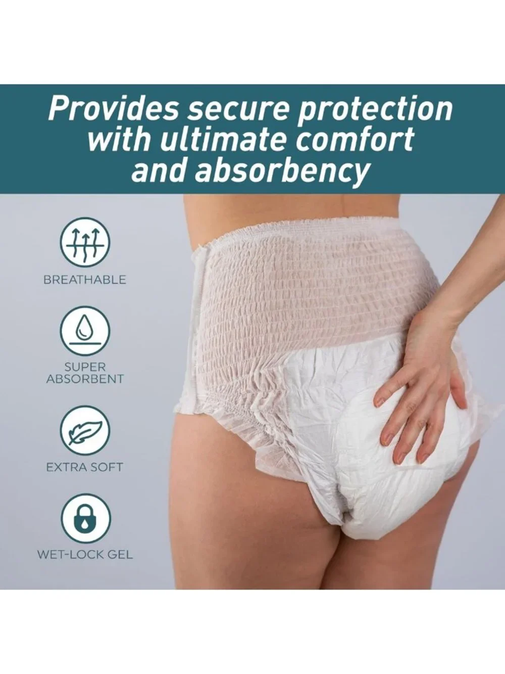 Absorbent Disposable Adult Underwear, Large (51-63 in), Unisex, 18 Count Pack